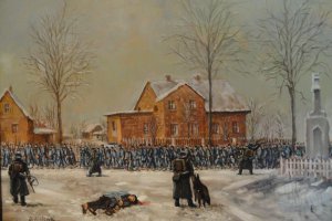 „Marsz śmierci” z Oświęcimia do Wodzisławia Śląskiego – epizod w Ćwiklicach styczeń 1945 mal J Misiak 2014 