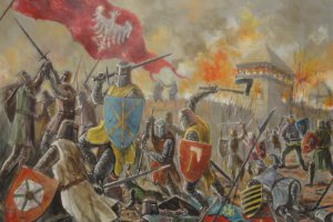 Zdobycie i spalenie Pszczyny przez wojska Kazimierza Wielkiego w 1345 r – mal J Misiak 2014 